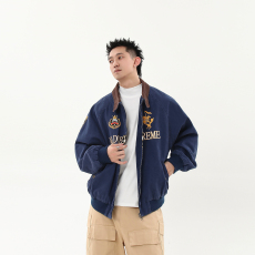 批发BLACKLISTS美式复古cleanfit做旧刺绣外套男女春秋翻领哈灵顿夹克