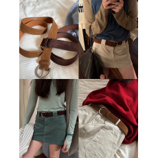 批发强推’必带款【MBH】真皮复古百搭银扣麂皮绒腰带百搭腰带/腰封