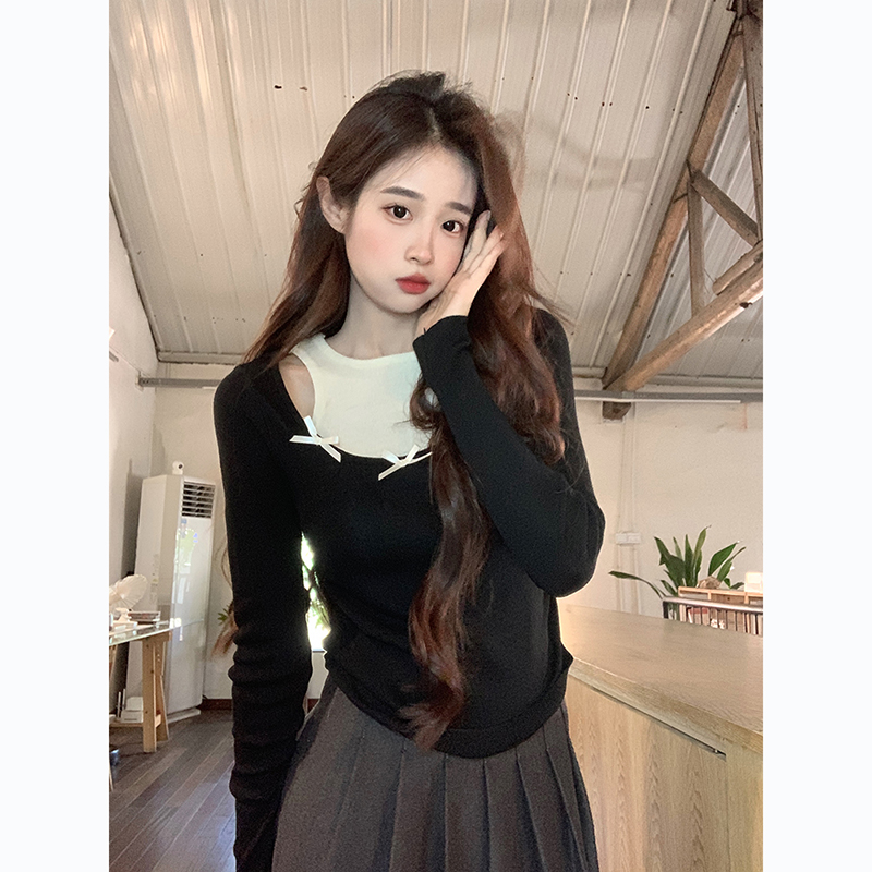 PF27963#新款修身显瘦内搭外穿假两件长袖针织衫女女裝貨源服裝批發