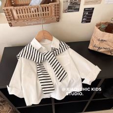 批发官图#纯棉斜纹#儿童春秋<b class='q'>长袖</b>披肩<b class='q'>衬衫</b><b class='q'>男童</b>翻领<b class='q'>洋气</b>韩国假两件<b class='q'>衬衣</b>