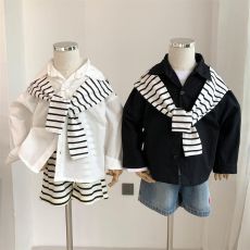 批发实拍#纯棉斜纹#儿童春秋<b class='q'>长袖</b>披肩<b class='q'>衬衫</b><b class='q'>男童</b>翻领<b class='q'>洋气</b>韩国假两件<b class='q'>衬衣</b>