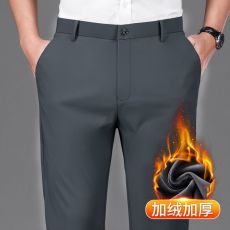 批发秋冬加绒<b class='q'>商务</b>休闲裤子男士宽松直筒加厚保暖百搭中年高腰西裤长裤