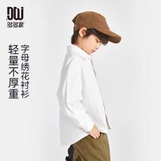 批发官图#纯棉斜纹#春秋韩国中大童复古<b class='q'>长袖</b>白色字母<b class='q'>衬衫</b><b class='q'>男童</b>经典<b class='q'>衬衣</b>