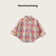 批发官图#棉柔软宝宝格子长袖衬衫<b class='q'>女童</b>秋<b class='q'>装</b>翻领洋气衬衣外套条纹上衣