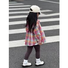 批发官图#棉柔软宝宝格子长袖衬衫女童秋装翻领洋气衬衣外套条纹上衣