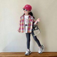 批发官图#棉柔软宝宝格子长袖衬衫女童秋装翻领洋气衬衣外套条纹上衣