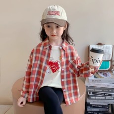 批发官图#棉柔软宝宝格子长袖衬衫女童秋装翻领洋气衬衣外套条纹上衣