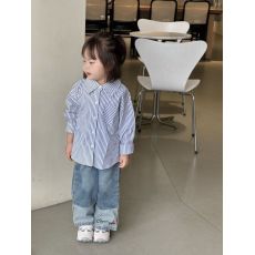 批发官图#棉柔软宝宝格子长袖衬衫女童秋装翻领洋气衬衣外套条纹上衣