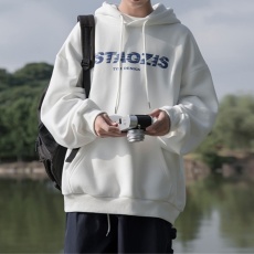 批发新款港风日系字母印花连帽卫衣潮牌男秋冬季加绒加厚宽松百搭套头