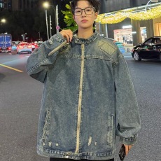 批发ins<b class='q'>嘻哈</b>高街设计感小众盔甲浮雕短款牛仔夹克男 秋季宽松痞帅外套