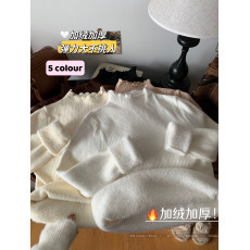 批发实价实拍纯色花边半高领长袖毛衣女装冬季加绒加厚<b class='q'>打底衫</b>保暖上衣