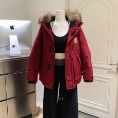 批发安可拉红 秋冬保暖派克羽绒服女中长款真毛领工装外套