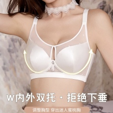 批发光面无痕透气内衣女波点无钢圈大胸上托收副乳防下垂<b class='q'>调整型</b>文胸罩