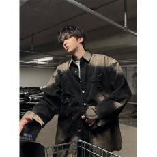 批发jmhomme 美式<b class='q'>嘻哈</b>潮牌破洞做旧牛仔夹克宽松大码休闲复古外套