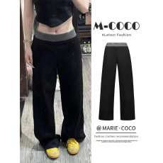 韩国外贸原版高腰阔腿休闲卫裤女春秋宽松慵懒风感美式运动长裤