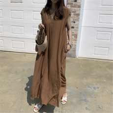 批发韩式简约宽松显瘦连衣裙V领连衣裙