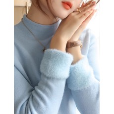 批发蓝色半高领加绒加厚毛衣女装内搭2024秋冬<b class='q'>新款</b>长袖打底衫针织上衣