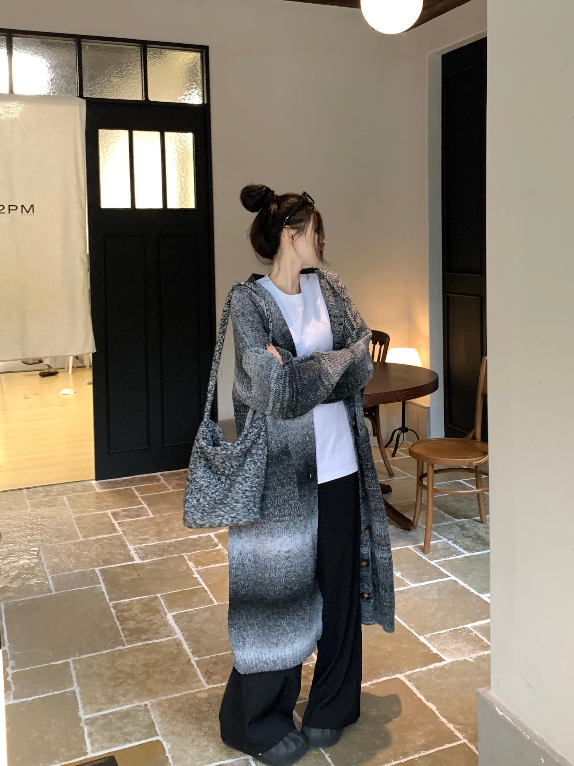 PF29127#复古条纹针织开衫女中长款秋冬慵懒风高级感连帽毛衣外套女裝貨源服裝批發