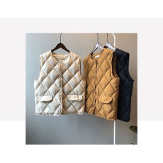 批发秋<b class='q'>冬</b>新款韩版棉马甲女短款背心菱形格棉服外套穿韩版百搭坎肩