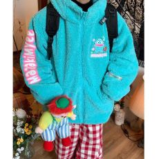 批发秋冬季童趣可爱小丑鱼羊羔绒外套男女潮酷风连帽加厚保暖棉服上衣