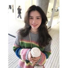 批发韩国DAZAIGE春日限定彩虹<b class='q'>马海毛</b>条纹毛衣女春秋2025宽松外穿上衣