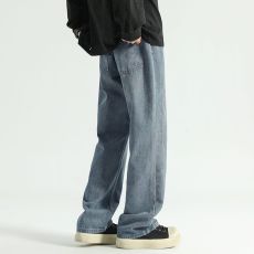 批发实拍2024秋冬新款潮牌美式牛仔裤男宽松直筒百搭拼接长裤