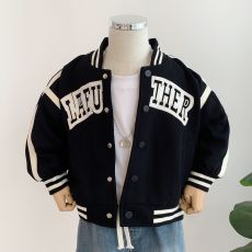 批发实拍CVC华棉复合真跳#春秋帅气黑色棒球服男童外套中童秋装外衣