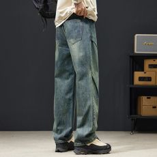 批发实拍2024新款牛仔裤男士秋冬宽松直筒休闲男生潮牌怀旧蓝长裤