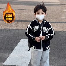 批发官图CVC华棉复合真跳#春秋帅气黑色棒球服男童外套中童秋装外衣
