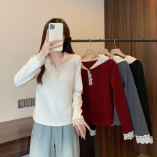 批发实拍2026春装新款胖mm大码女法式蕾丝连帽加厚打底衫上衣