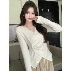 批发实拍2026春季新款胖mm大码女法式蕾丝边加厚针织内搭打底衫