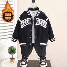 批发官图CVC华棉复合真跳#春秋帅气黑色棒球服男童外套中童秋装外衣