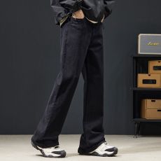 批发实拍牛仔裤男秋冬新款牛仔裤男宽松直筒休闲美式潮牌微喇叭长裤