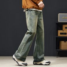 批发实拍2024秋冬新款潮牌美式牛仔裤男韩版宽松微喇叭百搭裤子