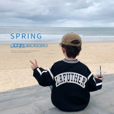 批发官图CVC华棉复合真跳#春秋帅气黑色棒球服男童外套中童秋装外衣