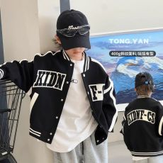批发官图CVC华棉复合真跳#秋冬帅气黑色棒球服男童外套中童秋装外衣