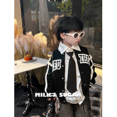 批发官图CVC华棉复合真跳*秋冬帅气黑色棒球服男童外套中童秋装外衣