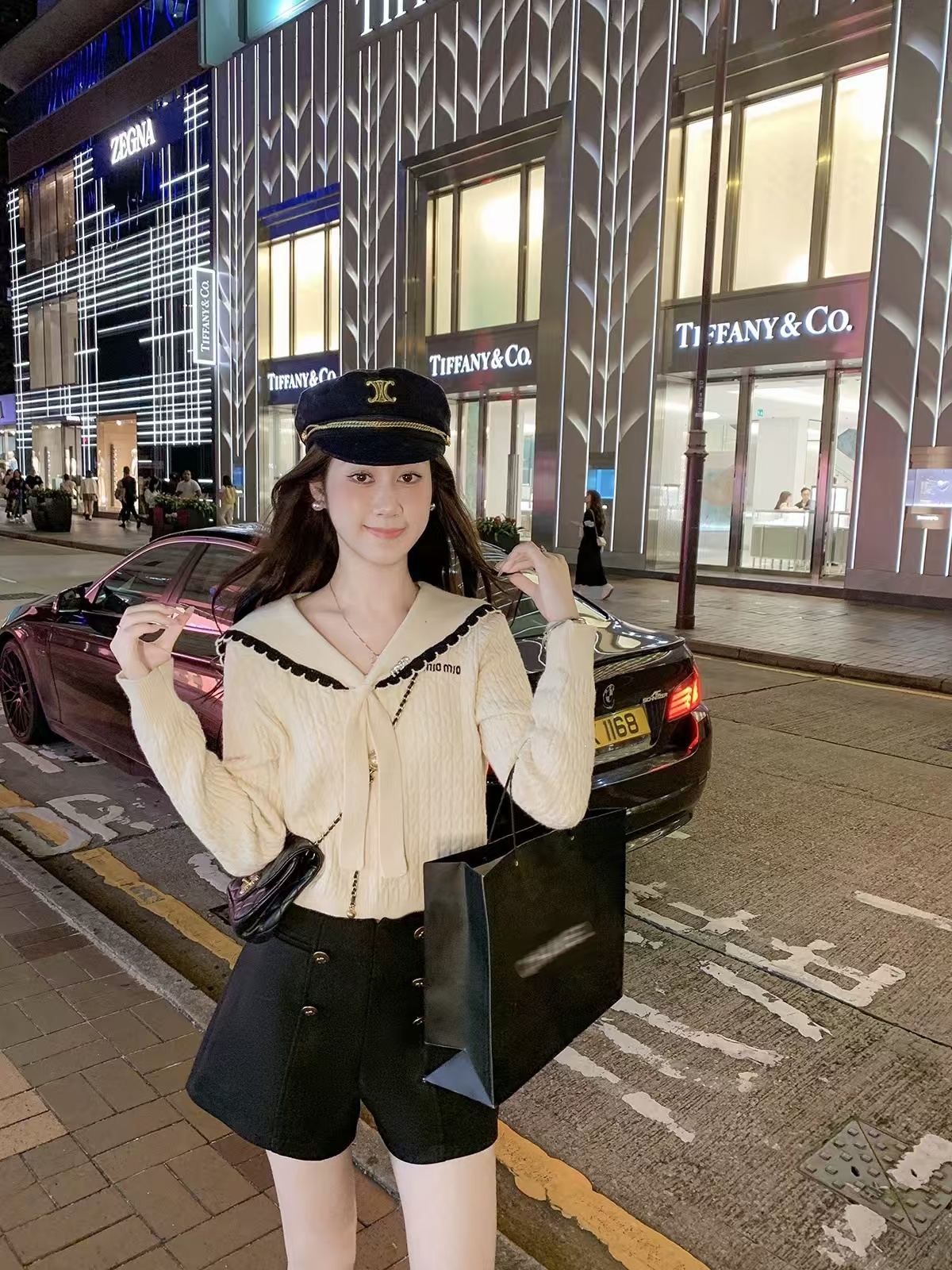 물고기 토끼 ~ 중 토끼 작은 샤넬 스타일 해군 칼라 배색 니트 스웨터 가을 겨울 새로운 외국 가스 고유 한 Chic 맨위