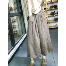 批发乱格麻面料文艺简约<b class='q'>七分</b>裤宽松休闲纯色百搭双层轻麻料阔腿裤