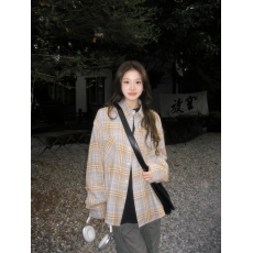 批发美式复古磨毛<b class='q'>格子衬衫</b>长袖黄色格纹衬衣双口袋【实价】