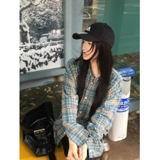 批发单口袋美式复古磨毛<b class='q'>格子衬衫</b>长袖蓝色格纹衬衣【实价】