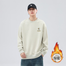 冬季加绒加厚保暖重磅潮牌刺绣卫衣男宽松百搭打底锁温长袖体恤