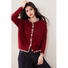 批发实拍◆法式红色毛衣女秋冬加厚外穿慵懒风过年新年针织开衫