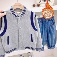 批发官图CVC华棉复合真跳*秋冬帅气黑色棒球服男童外套中童秋装外衣