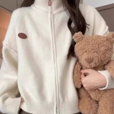 批发北极绒长袖上衣针织衫女<b class='q'>修身</b>设计感拉链外套立领秋冬保暖毛衣