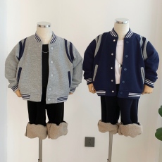 批发实拍CVC华棉复合真跳*秋冬帅气黑色棒球服男童外套中童秋装外衣