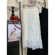 批发实拍~大码女装网纱白色半身裙小香风高腰长款皱褶仙女超仙纱裙