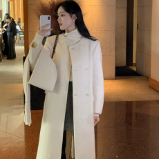 批发清仓特价 不退不换 氛围感大衣圆领双排扣长款毛昵外套 配围巾