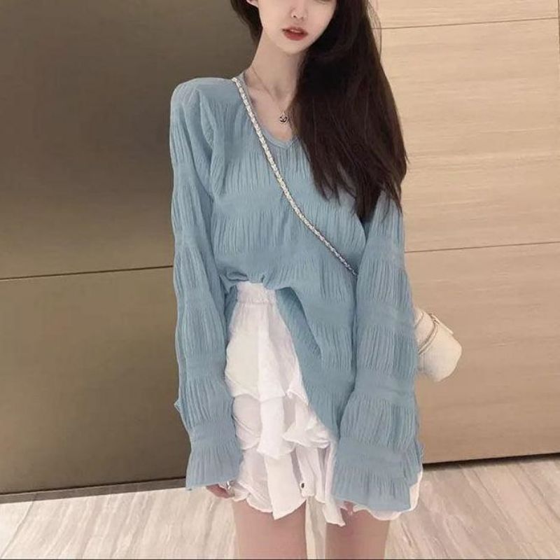 PF27798#女装防晒衣雪纺衫女长袖设计感白色中长款外搭开叉上衣女女裝貨源服裝批發