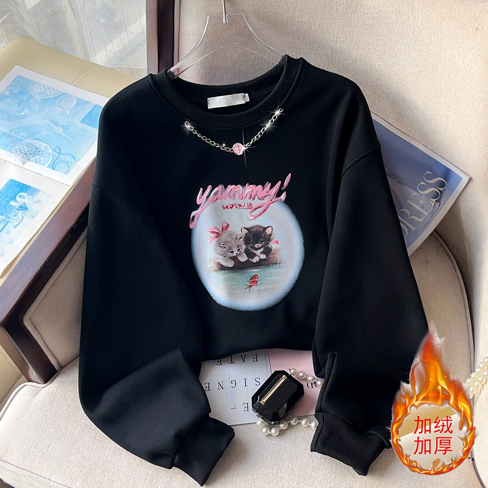 LN69130# 立体装饰链条圆领卫衣女简约休闲长袖套头上衣 服裝批發女裝批發服飾貨源